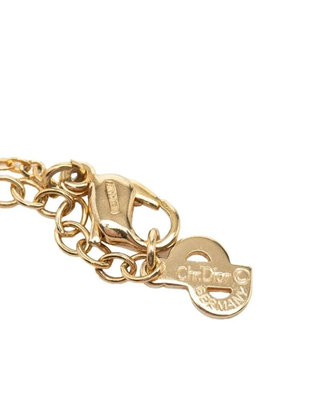 Dior Logo Necklace Gold Black Plated Line Stone - Picture 8 of 8